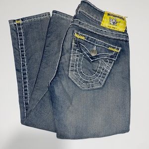 Yellow stitch Julie Super T True Religion jeans